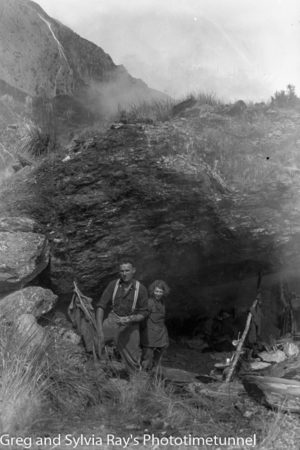 Australian lawyer Marie Byles’ expedition to the New Zealand alpine country in 1935. Marjorie Edgar Jones and Frank Alack at base camp at the junction of a creek from Butzbach and Mahitahi.