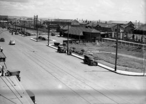 View towards Civic Railway Station, Newcastle, NSW, October 11, 1937.