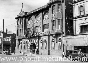 Civic Week decorations on Hunter District Water Board building, Hunter Street, Newcastle, August 16, 1937. (3)