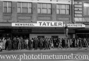 At the opening of the Tatler Theatrette in Hunter Street, Newcastle, NSW, June 1, 1944. (1)