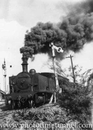 John Brown locomotive during strike at Bellbird colliery, May 9, 1940.