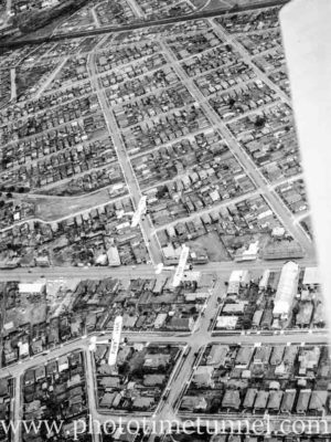 Aerial view of the Newcastle suburb of Mayfield, NSW, circa 1940s.
