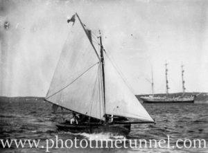 Wooden sailing boat on Sydney Harbour, NSW, early 20th century. (2)