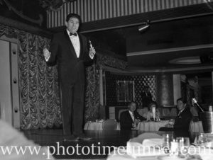Comedian Bob Andrews at Chequers nightclub, Sydney, August 9, 1965. (3)