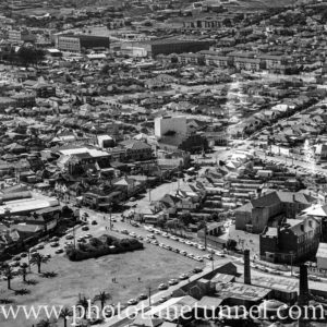 Aerial view of The Junction, Newcastle, NSW, after a RAAF Sabre jet fighter crash on August 17, 1966. (5)