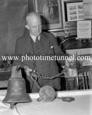 Wilf Goold, president of the Newcastle and District Historical Society, with some historical relics, May 28, 1945. (1)