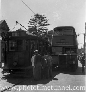 Incident involving a bus and a tram in Hunter Street, Newcastle, NSW.