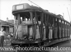 Aftermath of a collision between a tram and a bus on Turton Road, Waratah (Newcastle, NSW) on February 12, 1944. (2)