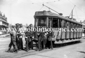 Damaged tram after an accident in Newcastle, NSW, October 20, 1949. (2)