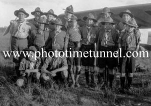 Boy scouts at the opening of Cessnock Aerodrome, NSW, August 1935.