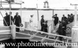 Queen Elizabeth II and Prince Philip leaving BHP steelworks, Newcastle, NSW, February 9, 1954.
