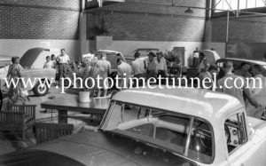 New FB Holdens on show at Newcastle, NSW, car dealership McLeod Kelso and Lee, January 14, 1960. (5)