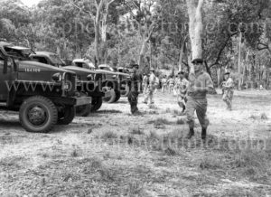 National servicemen and trucks at Gan Gan army camp, Port Stephens, NSW, February 28, 1960.