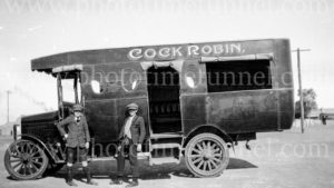 Cock Robin bus at Broken Hill, NSW, circa 1928.