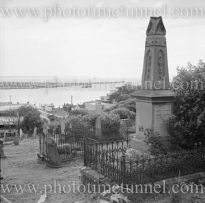 Hannell monument and graves at Christ Church Cathedral cemetery park, Newcastle, NSW, c1970s.