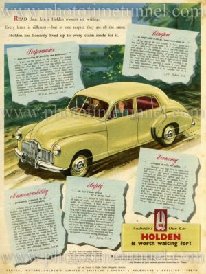 Holden, vintage 1950 car advertisement.