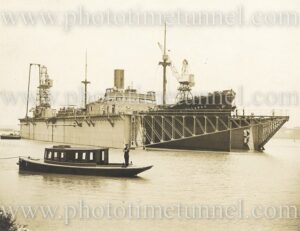 Ellaroo, first ship in Newcastle’s new floating dock, 18-12-1929.