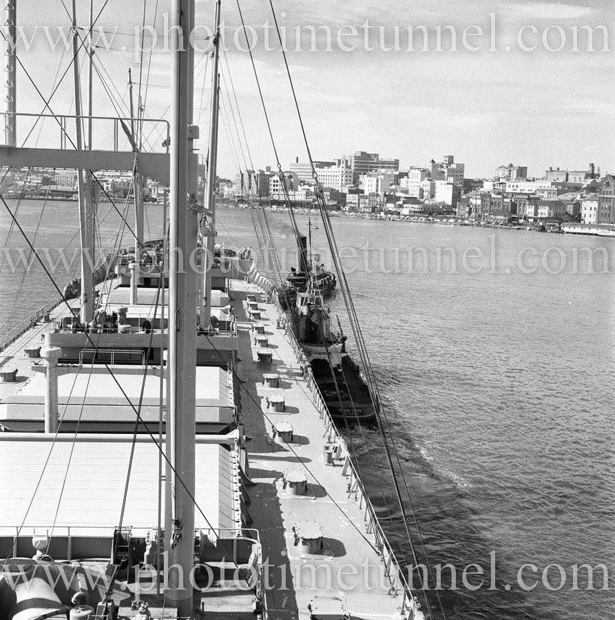 View of Newcastle waterfront (NSW) from the wheat carrier Rythme in 1967.
