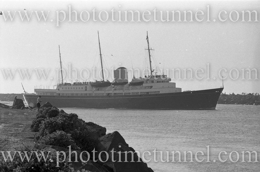 Royal Yacht Britannia entering Newcastle Harbour, NSW, March 11, 1977. (2)