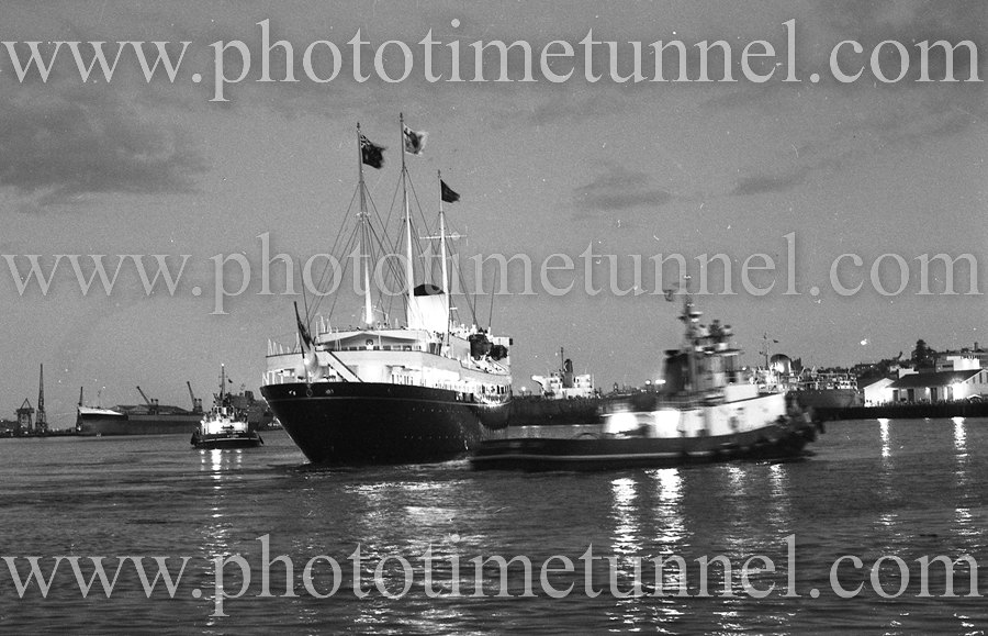 Royal Yacht Britannia in Newcastle Harbour, NSW, March 11, 1977. (2)