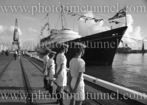 Royal Yacht Britannia berthed in Newcastle Harbour, NSW, March 11, 1977. (2)