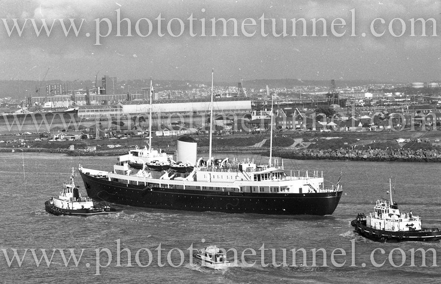 Royal Yacht Britannia entering Newcastle Harbour, NSW, March 11, 1977. (3)