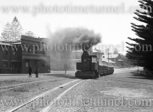 Steam locomotive in Kiama, NSW, circa 1940.