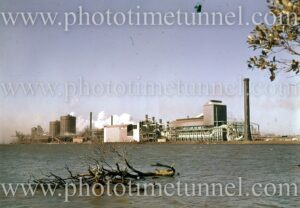 View of part of BHP steelworks, Newcastle, NSW, circa 1960.