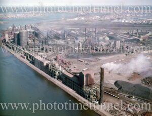 Aerial view of part of BHP steelworks, Newcastle, NSW, circa 1960. (2)