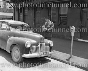 Parking policeman in King Street, Newcastle, NSW, circa 1960