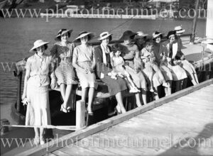 Fashionable women at season opening for Lake Macquarie Yacht Club, October 19, 1935. (2)