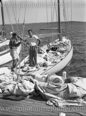 Men on jetty at Lake Macquarie Yacht Club’s Easter Regatta, April 18, 1960. (3)