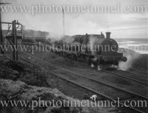 Industrial steam locomotive at Catherine Hill Bay, NSW, October 7, 1959.