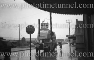 Bus in Belford Street, Broadmeadow (Newcastle) NSW, circa 1950