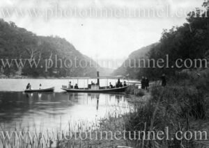 Group near steam launch on Nepean River, NSW, Circa 1900. (2)