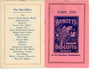Arnott’s Biscuits price list for 1930.